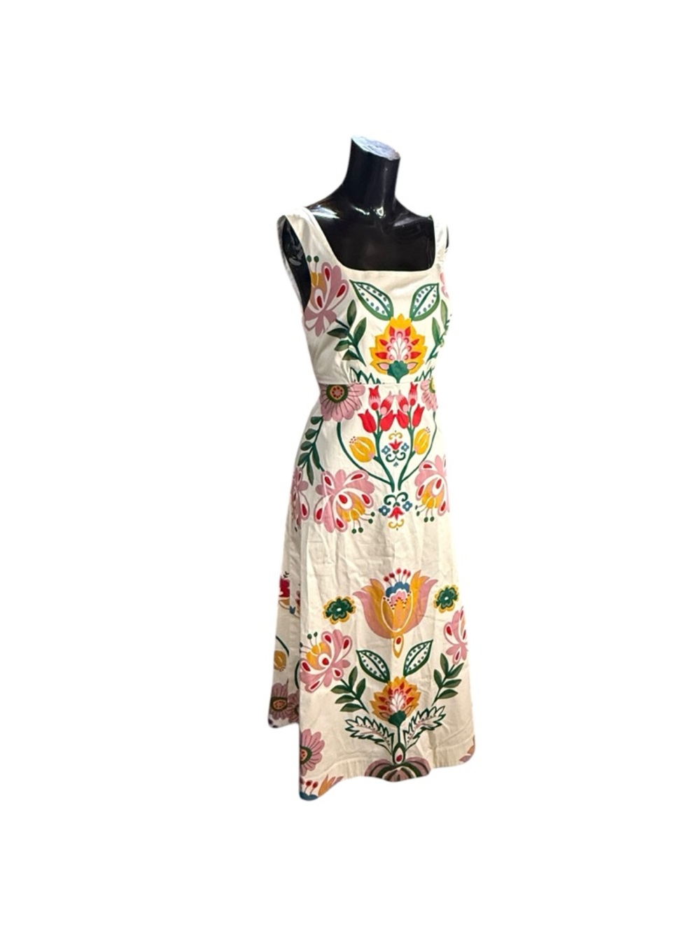 Boden Floral Cotton Midi Dress in Cream with Multicolor Print